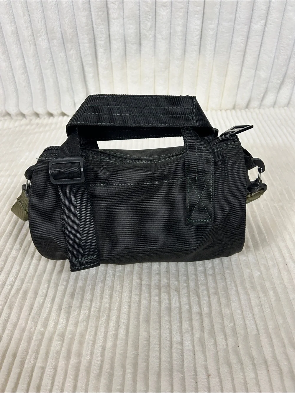 Zara Men's mini Black nylon Compact Crossbody Bag with Olive Strap travel